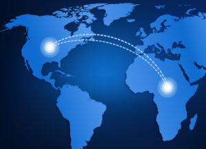 Map showing trade lines between the United States and Africa